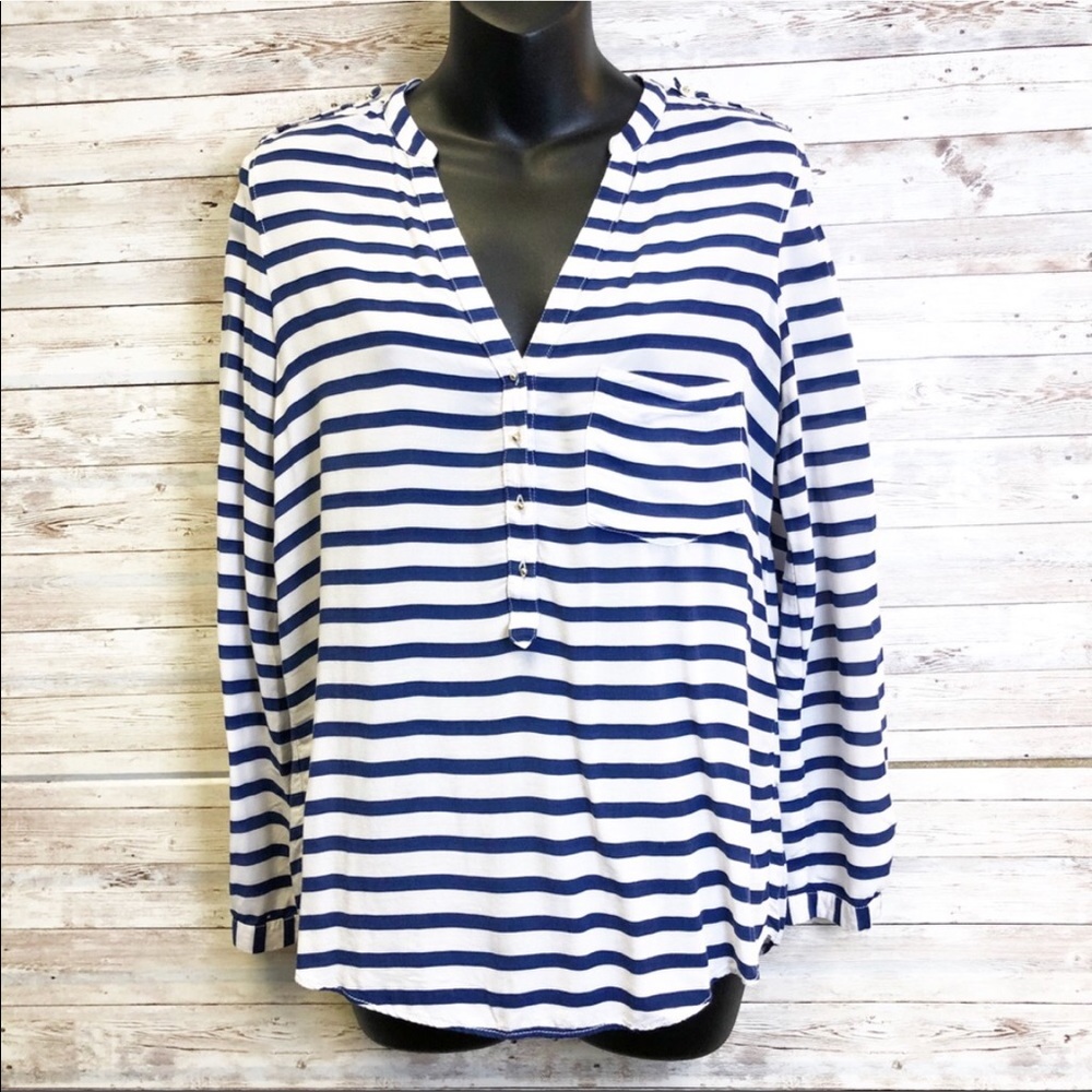 🍀4/$10 ZARA Basic Blue & White Striped Blouse